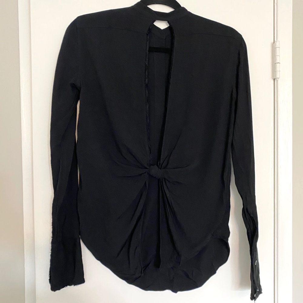 Helmut Lang Black Button Down Open Back Blouse Xs - image 4